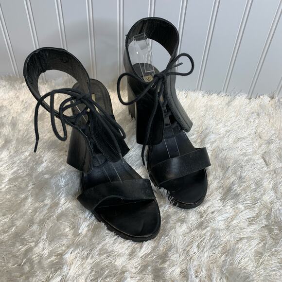 Steve Madden Nannoo Black Lace up Heel Sandals Sz 9 - Picture 2 of 9